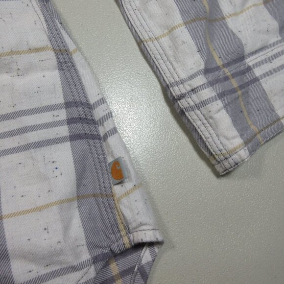 Carhartt womens beige white speckled plaid 3/4 sleeve button top M NWT - Picture 4 of 4